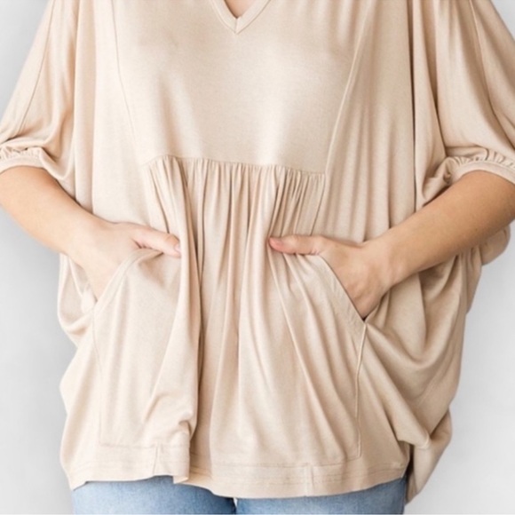 New Relaxed Dolman Sleeve V Neck Spring Summer Top - Picture 4 of 4